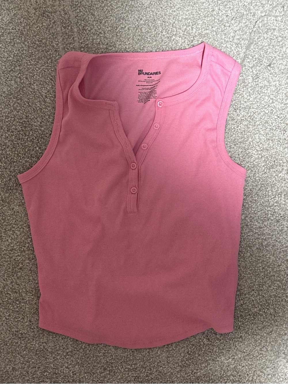 No Boundaries Pink Ribbed Henley Tank